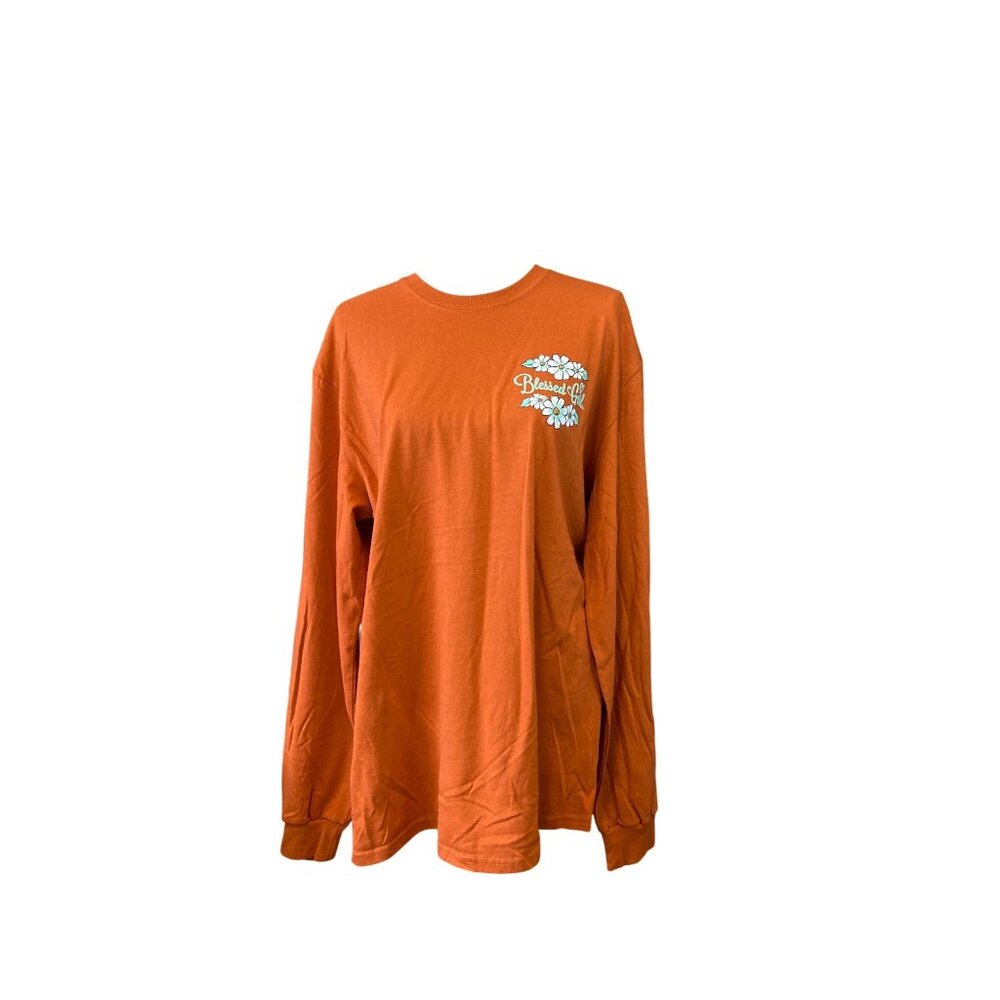Blessed Girl Womens Graphic TShirt Large Orange Long Sleeve Christian Spiritual